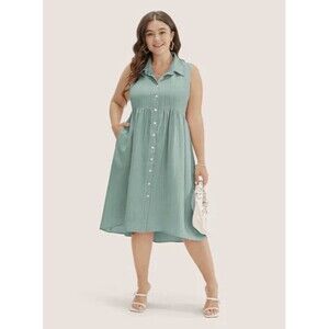 BloomChic Solid Shirt Collar Ruffle 18/20 Pocket High Low Hem Button Up Dress
